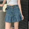 Spódnice Kawaii Girl Denim spódnica damska plisowana spódnica Y2k Fashion Casual College Style wysoka talia szczupła gotycka Mini spódniczka 230711