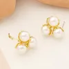 Stud Earrings Fashion Metal Flower Tray Three Shiny Imitation Pearl For Women Luxury Model C Shape Cute Temperament Girls Jewelry