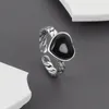 Eheringe Romantische schwarze Liebe Herz Harz Retro Thai Silber weibliche Verlobungsring Schmuck für Frauen Geschenke kein Verblassen