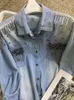 Women's Blouses Denim Shirt 2023 Heavy Industry Diamond-Encrusted Fringe Design Long Sleeve Light Color