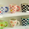 Kupalar tarzı el yapımı düzensiz kupa el boyalı çiçekler seramik kupa kahvaltı fincan kahve fincanı sevimli çay bardağı r230712
