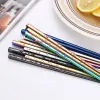 Glossy Titanium Gold-plated Chopsticks Colorful Stainless Steel Chopsticks Rose Gold Black Rainbow Square Chopsticks