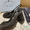 Designer Fad Cristal Sequin Sandales De Luxe Talon Chunky Classique Talons Hauts Fête De Mariage Tête Ronde Femmes Chaussures Simples