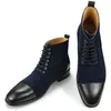 Fashion Men Genuine Dress Shoes Handmade Leather Patchwork Ankle Lace Up Boots Workplace Office Pointed Footwear