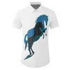 Мужские повседневные рубашки Minglu Horse Print Print Cotton Luxury Covere Covere Covere Button Business Simple Slim Party Man платье