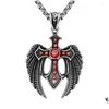 Pendentif Colliers Miqiao Acier Inoxydable Titane Rouge Zircon Gothique Aigle Vintage Collier Chaînes Collier Pour Hommes Femmes Bijoux Cadeau Dh5Gd