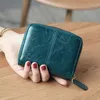 Billfold Oil Wax Echt Lederen Portefeuilles Vrouwen Korte Mini Clutch Portemonnee Soild Broekzak Houder Koeienhuid Tas L230704