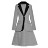 Vestidos de trabalho para escritório feminino Conjunto de duas peças Estilo da marca Blazer cinza com botão único Vestido linha A