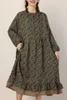 Urban Sexy Dresses Japanese Cotton Linen Floral For Women Autunn Vintage Round Neck Long Sleeve Pullover Dress Casual Loose Female Vestidos 230711