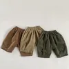 Shorts 2023 Summer Kid Simple Baby Girl Fashion All match Solid Boy Andas Tunn bomull Linne Korta byxor 230711