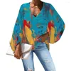 Women's Blouses Personalized Oil Paint Pattern Blue Maroon Large Size Blouse Casual Loose Long Sleeve Shirt Tops Plus V-neck Holiday Beach