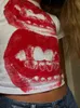 Camisetas de algodão Crop Tops para mulheres Y2K Moda Camisetas com estampa labial