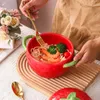 Tigelas tigelas instantâneas tigela de sopa de macarrão doméstico filhos adorável originalidade salada de personalidade utensília bela cerâmica de morango