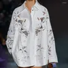 Women's Blouses 2023 Summer Runway White Blouse Women Elegant Sexy Lace Embroidery Hollow Out Shirts Fashion Long Sleeve Lapel Office Shirt