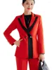 Women's Two Piece Pants Black Red Striped Ladies Pant Suit Blazer Women Business Work Jacket And Trouser Female Formal 2 Set For Autumn