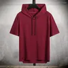 T-shirts pour hommes chemise à capuche hommes été coréen demi-manches pull haut doux lâche T-shirt Streetwear hauts sans manches cordon vêtements