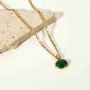 Pendant Necklaces Minar Retro Green Color Jade Natural Stone Pendant Necklaces for Women 14K Gold Plated Stainless Steel Oval Choker Necklace Gift HKD230712