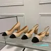 Дизайнерские туфли Sandles for Women Block Hel Pearl Slingbacks удобные балетные квартиры бежевые черные ботинки