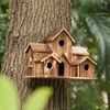 Bird Cages Wooden House 6 Hole Handmade Natural for Outside Backyard Courtyard Patio Decor 230711