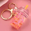 Keychains Lovely Watermelon Lemon Fruit Milk Bottle Keychain Floating Moving Liquid Quicksand Drift Keyring For Women Bag Pendant