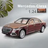 Diecast Modellbil 1 24 Simulering Maybach S680 Sedan Bilmodell Prydnadsföremål Ljud och Ljus Pull Back Legering Leksak Bil Pojke Collection Present 230711