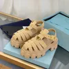 Virkade sandaler Designer Kvinna Slides Tofflor Sommar Nya Andas Skor med tjocka sulor Kvinna Högkvalitativ Halm Strand Sandal Tofflor Slide Weave