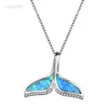 Wisiorek naszyjniki 925 Sterling Silver naszyjniki niebieski Opal Ocean Sea Fish ogon wieloryba wisiorek z syrenką naszyjniki kobiety biżuteria HKD230712