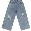 Jeans Meisjes Broek Persoonlijkheid Gescheurde Wijde Pijpen Broek Lente En Zomer Mode Kinderkleding Kinderkleding 230711