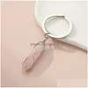 Key Rings Wire Wrap Natural Stone Hexagonal Prism Healing Crystal Pink Car Decor Keyholder Keychains For Women Men Drop Delivery Jewe Dhwyl