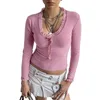 Damblusar Dam S Ribbstickade Crop Tops Enfärgad Långärmad Sweetheart Neck Slim Fit Casual tröjor