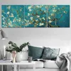 Van Gogh 3 Panels Almond Blossom Canvas Wall Art Prints Famous Flower Oil Painting On Poster Pictures For Living Room Decoration L230704