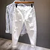 Men's Jeans White Men Allmatch Fashion Ripped Hole Slim Stretch Harem Pants Comfortable Male Streetwear Denim Trousers 230711