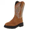 Stövlar Aosfiraylian Western denim Sying Flower Women's Boots 2023 Retro Patch Work Denim Thick Sole Women's Shoes L230712