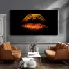 Pinturas lábios dourados pintura em tela ouro preto arte sexy lábio pôsteres e impressões imagens de parede para sala de estar cuadros decoração de casa