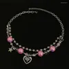 Chaînes Punk Mode Rose Perles Étoiles Couture Coeur Creux Collier Pour Femmes Y2k Bijoux Gothique Cool Accessoires Ins Clavicule Chaîne