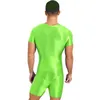Zwemkleding voor heren Heren glanzende bodysuit met ritssluiting Eendelig zwempak Korte mouw Stretchy Jumpsuit Workout Bodybuilding Fitness Sportswear