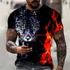 Camisetas masculinas Flame Tiger Impressão 3D Summer T-Shirt Manga Curta Roupas Vintage Estilo Feminino Camiseta O Neck Street Tops Tees