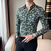 Koszule męskie 21 Style luksusowy nadruk koszula męska markowa odzież z długim rękawem Slim Fit biznes formalna impreza klubowa Fashion Homme