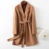 Women's Wool Blends Autumn 100% Wool Coats Women Turn Down Collar Midi Length Coats Women Woolen Coat With Belt Veste Femme Tops Abrigo Mujer HKD230712