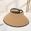 Wide Brim Hats 2023 Leopard Women Roll Up Sun Visor Straw Hat Summer Foldable Packable UV Protection Cap For Beach Travel Bonnet