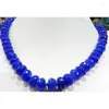 Collane con ciondolo Prezzi all'ingrosso Collana con perline rotonde in zaffiro blu sfaccettato 5x8mm veloce 18"; WW