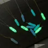 Wisiorek naszyjniki sześciokątny cylindryczny kryształowy naszyjnik świecące w ciemności Luminous Wire Wrap biżuteria z kamienia prezent dla kobiet mężczyzn Drop D Dhuyz