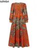 Podstawowe sukienki na co dzień jesienna sukienka VONDA damska retro długi bufiasty rękaw koronkowa sukienka w stylu Bohemia casual luźna suknia Kaftan damska 230711