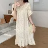 Women's Sleepwear Floral Print Summer Cotton Gauze Nightgown Women Ruffles Short Sleeve Lacework Cute Nightdress Casual Home D441