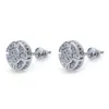 Stud Hip Hop Boucles d'oreilles rondes Bling Fl Blanc Zircon Vis Dos Plaqué Or Vintage Bijoux Drop Delivery Dhp4B