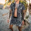 Träningsoveraller för män Sommar Herr Hawaii-set med blommönster Kortärmad skjorta Beach Button Shorts Holiday Baddräkt Tvådelad kostym hög kvalitet 230711