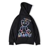 Sweats à capuche pour hommes High Street Graffiti Bear Print Sweat à capuche en molleton pour hommes Rétro Automne Casual Pull Sweats à capuche Hip Hop Y2K Vêtements