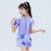 Conjunto de 2 peças de roupa de banho feminina menina corpo articulado roupa de surf secagem rápida protetor solar maiô conforto manga curta banho infantil