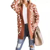 Women's Knits Fashion Loose Mid-Length Sweater Knitted Cardigan Coat 2023 Autumn Winter Leopard Print Polka Dot Double Pocket Women