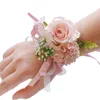 Bride Wrist Corsage Wedding Bridesmaid Hand Flower Silk Artificial Rose Ribbon Bracelet Party Prom Decorative